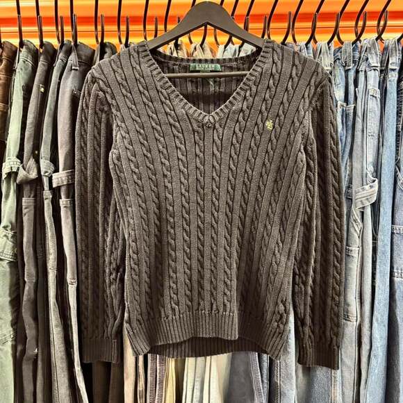 Ralph Lauren Sweaters - vintage black lauren ralph lauren woman’s v-neck cable knit sweater 

woman’s si